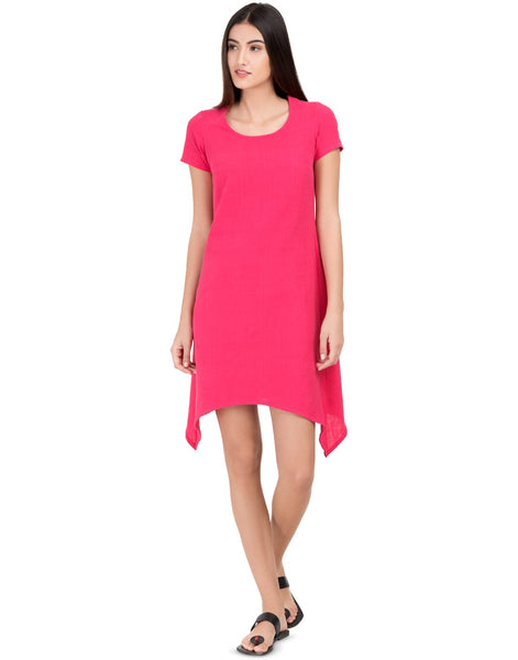 Pink Khadi Basic Asymmetric Dress