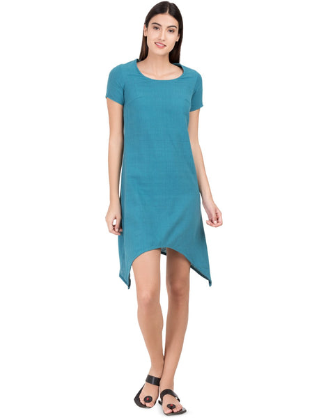 Blue Khadi Basic Asymmetric Dress