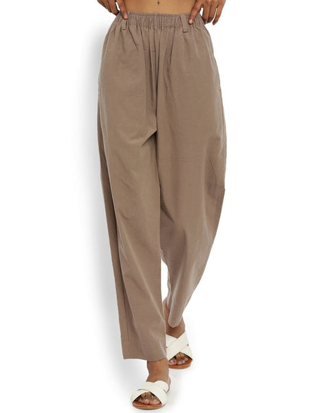 Brown Front Gather Pant