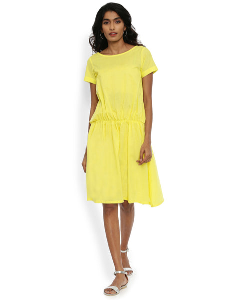 Lemon Yellow Drop Waist Dress