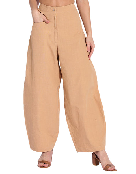 Beige Fitted Cocoon Pant