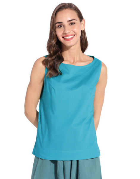 Turquoise Boat Neck Top