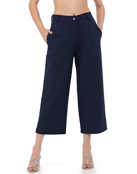 Navy Blue Wide Cropped Pant