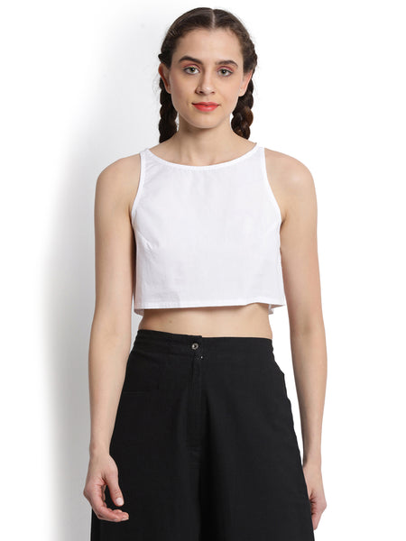 White Boat Neck Crop Top