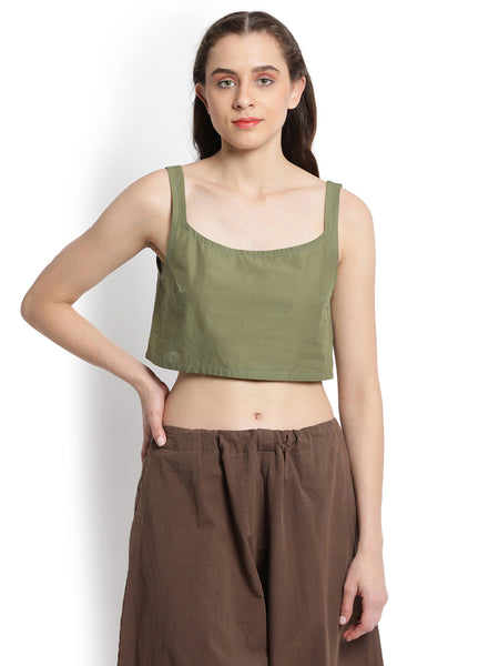 Olive Green Crop Top With Straps