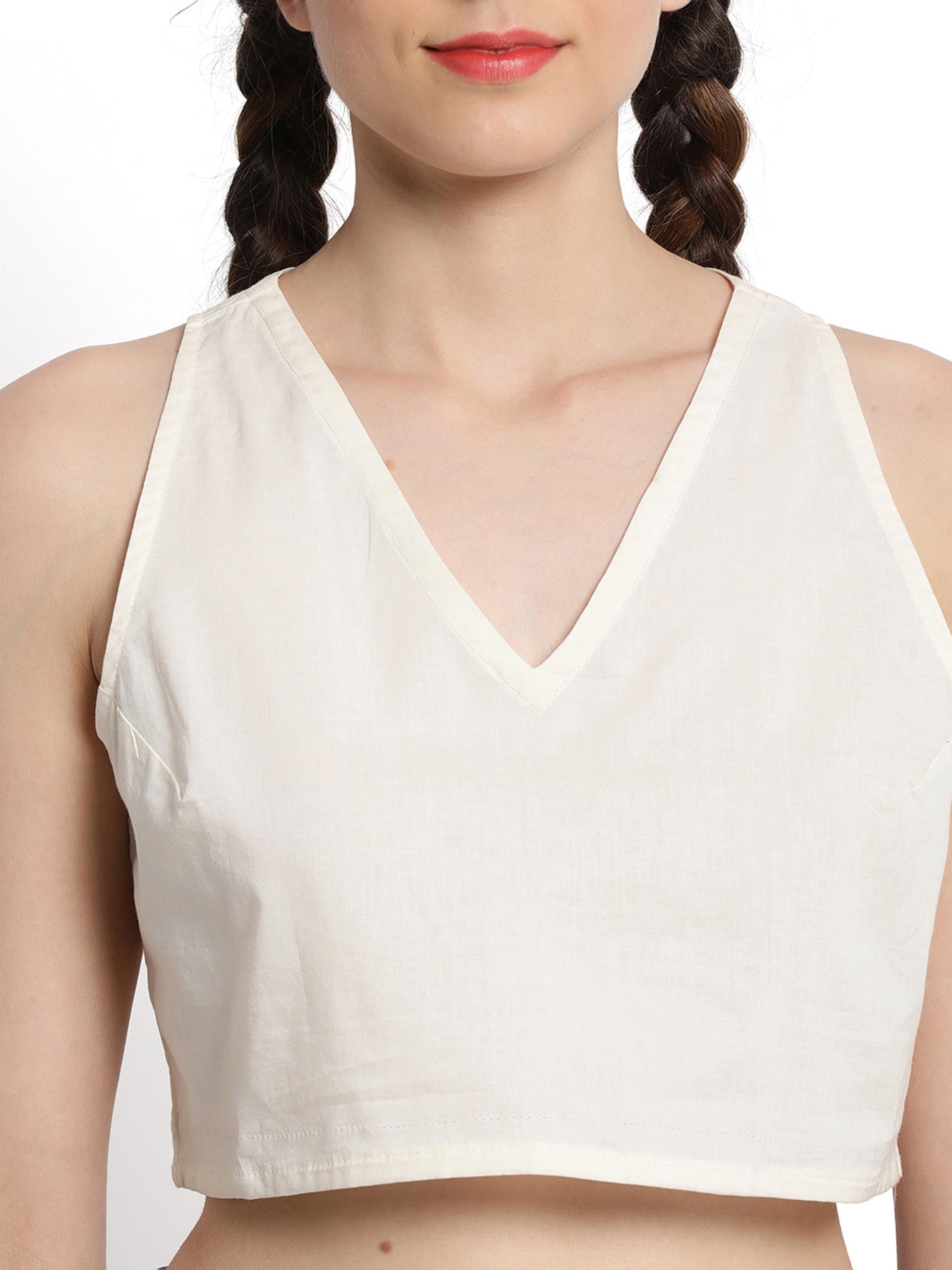 Cream V-neck Crop Top