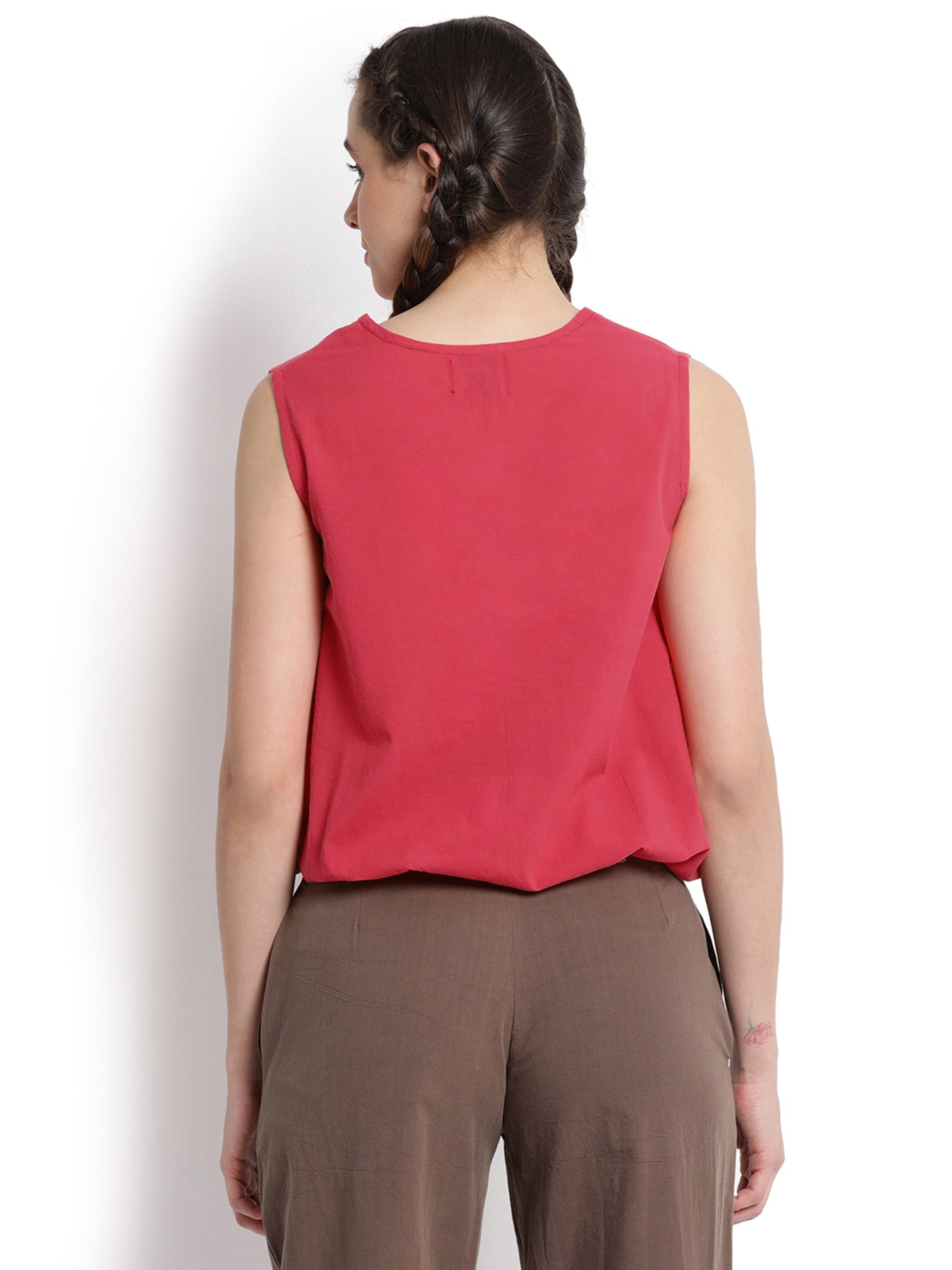 Red V Neck Blouson Top