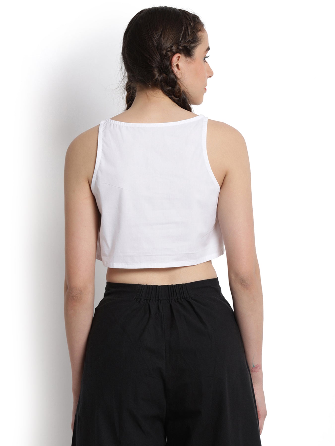 White Boat Neck Crop Top