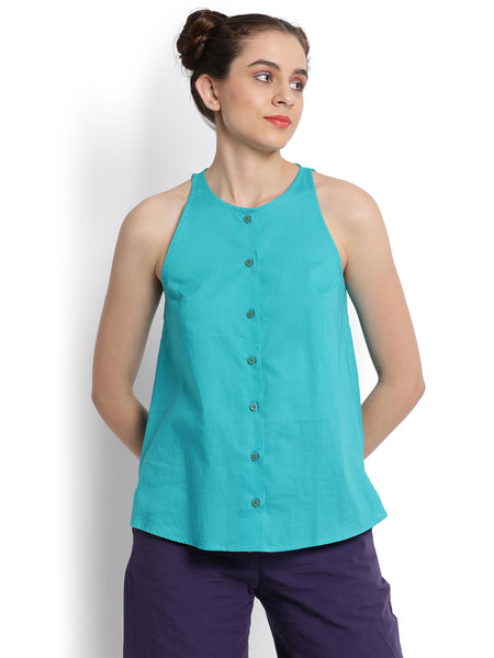 Turquoise Flared Halter Top