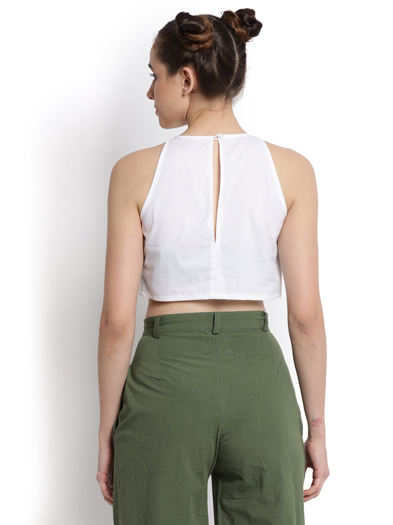 White Back Slit Crop Top