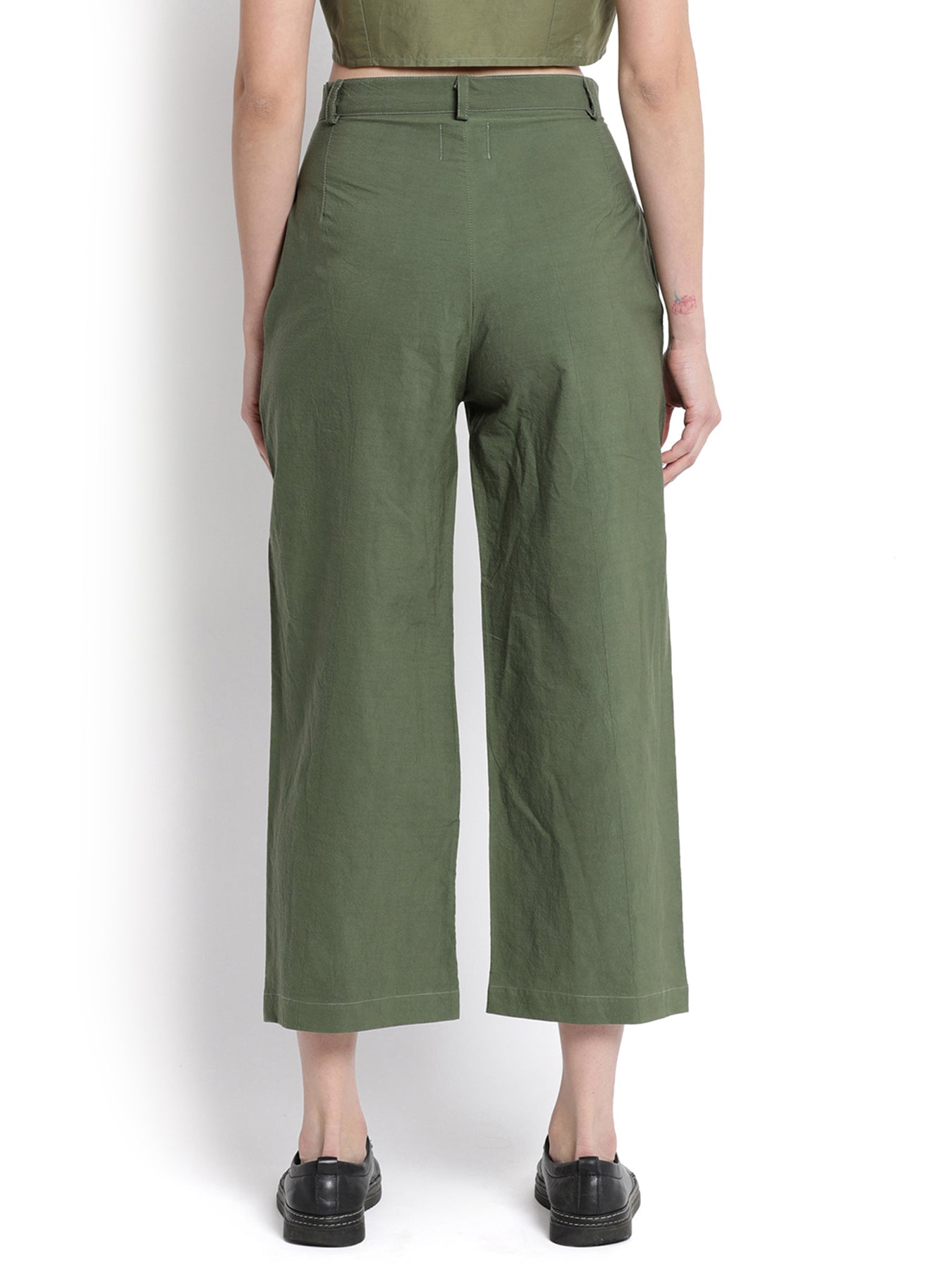 Military Green Wide Cropped Pant