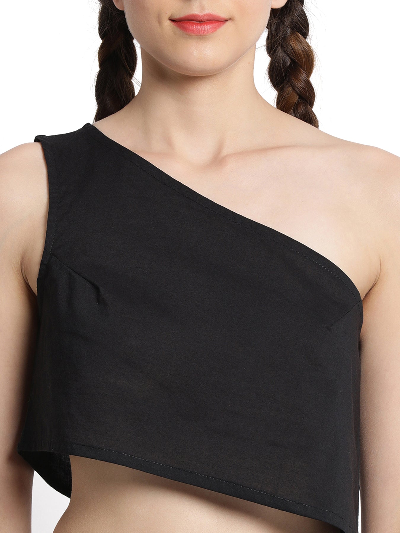 Black Single Shoulder Crop Top