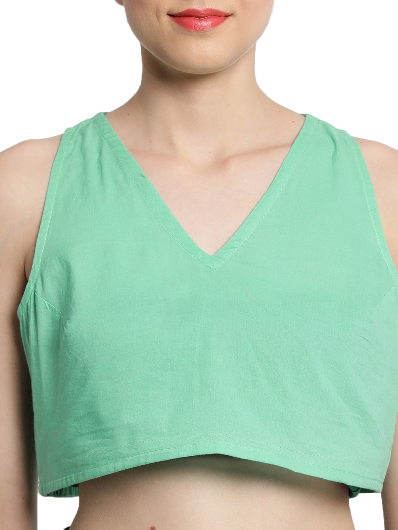 Green V-neck Crop Top