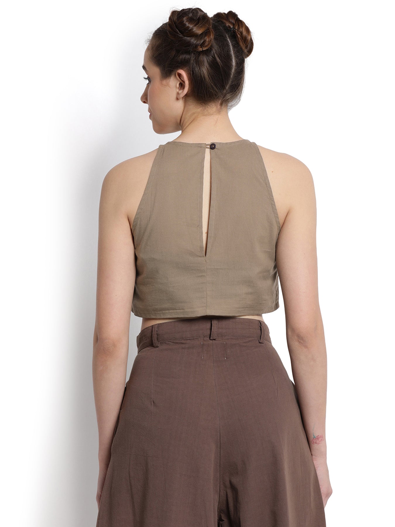 Khaki Back Slit Crop Top