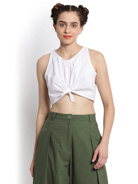 White Knotted Crop Top