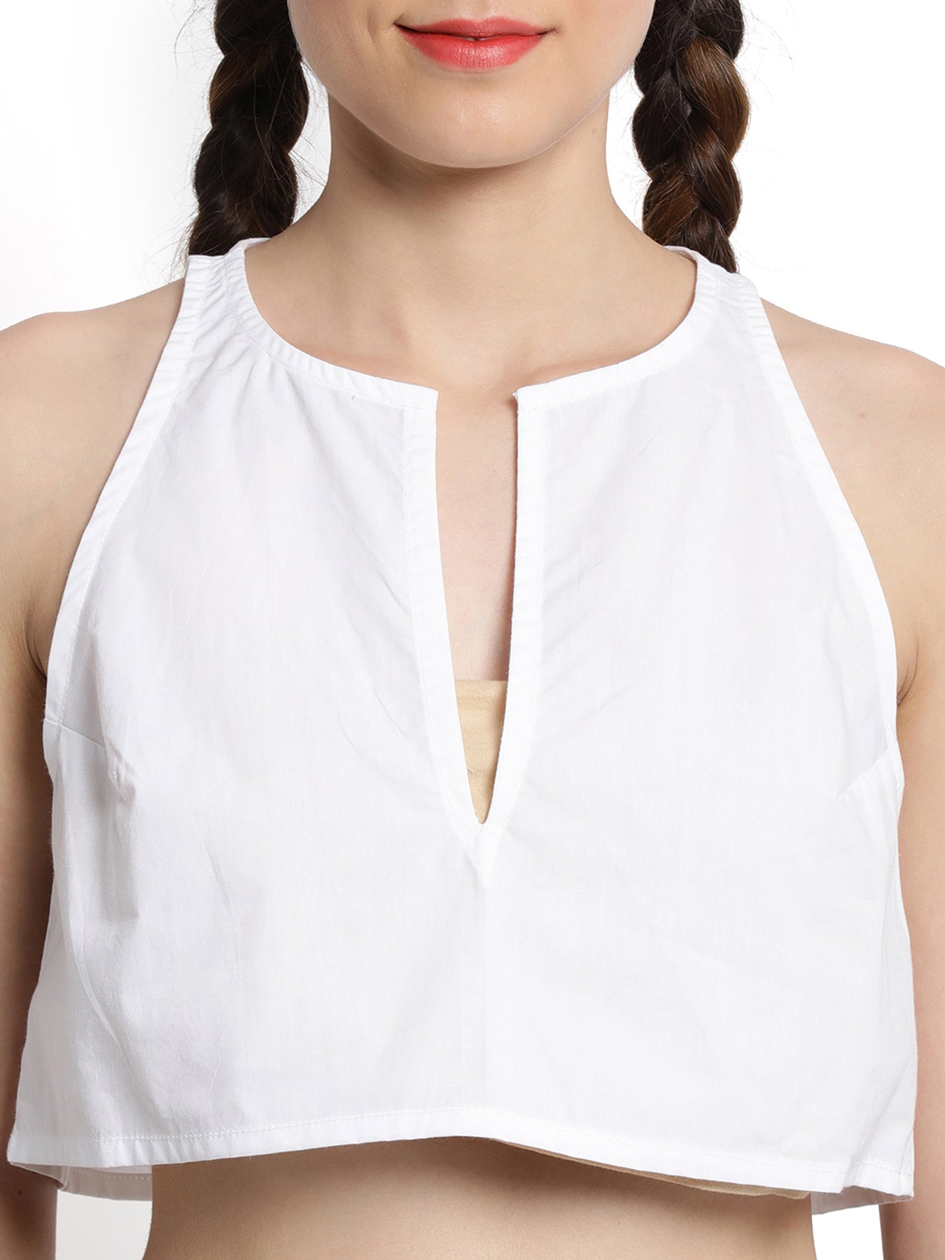 White Deep V-neck crop top