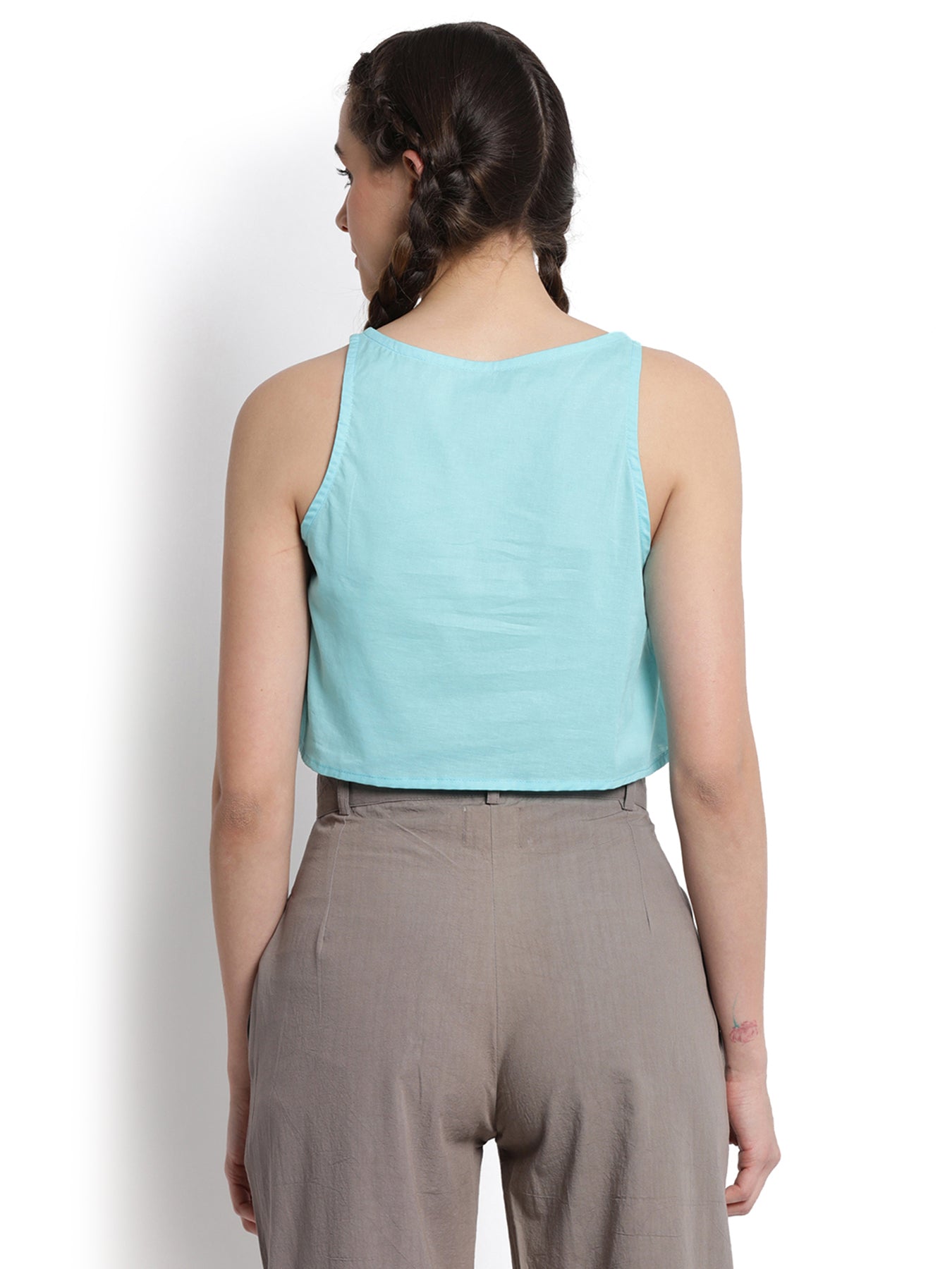 Aquamarine Boat Neck Crop Top