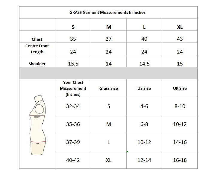 Boat Neck Top size chart