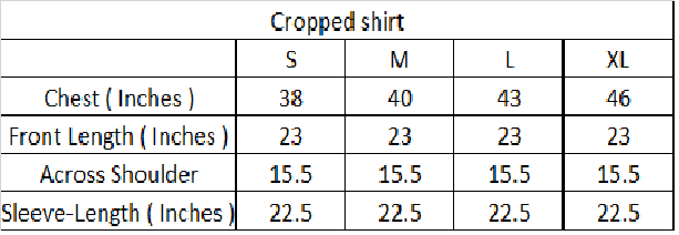 Cropped shirt size chart