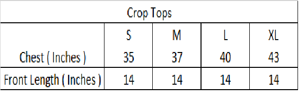 Knotted crop top size chart