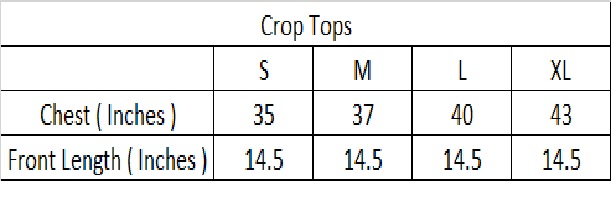 Crop Tops Size Chart