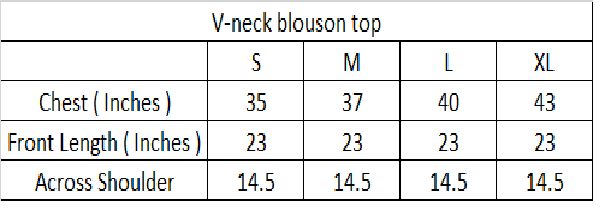 V-neck Blouse-size-chart