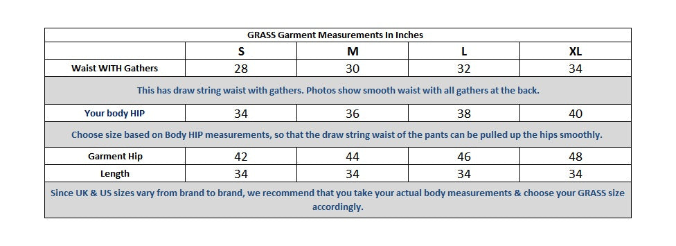 Wrap Over Pant Size Chart