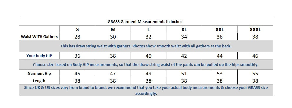 Zouave Pant Size chart