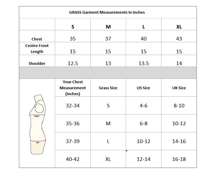 Bustier blouse size chart