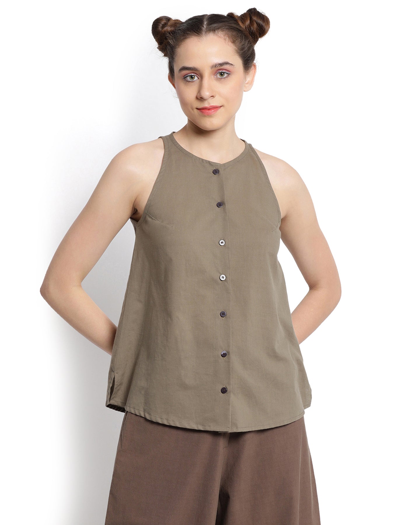 Khaki Flared Halter Top