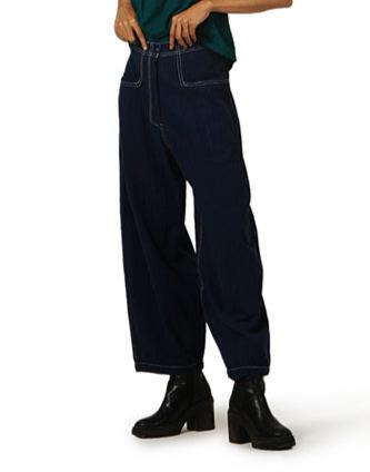 Dark Blue Fitted Cocoon Khadi Jeans