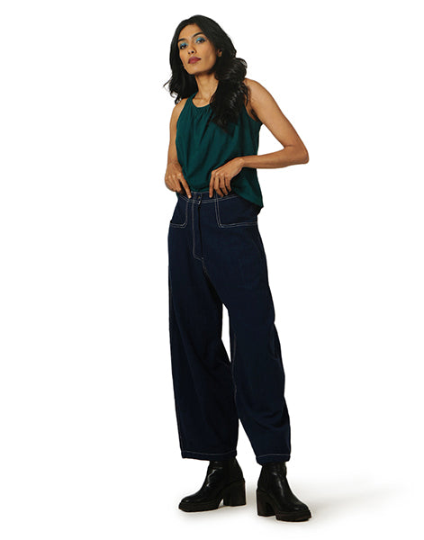 Dark Blue Fitted Cocoon Khadi Jeans