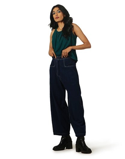 Dark Blue Fitted Cocoon Khadi Jeans