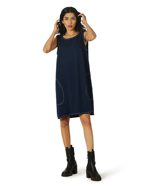 Dark Blue Khadi Jeans Cocoon Dress