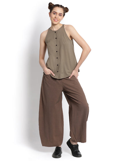 Khaki Flared Halter Top