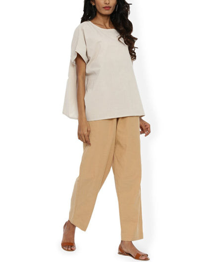 Beige Front Gather Pant