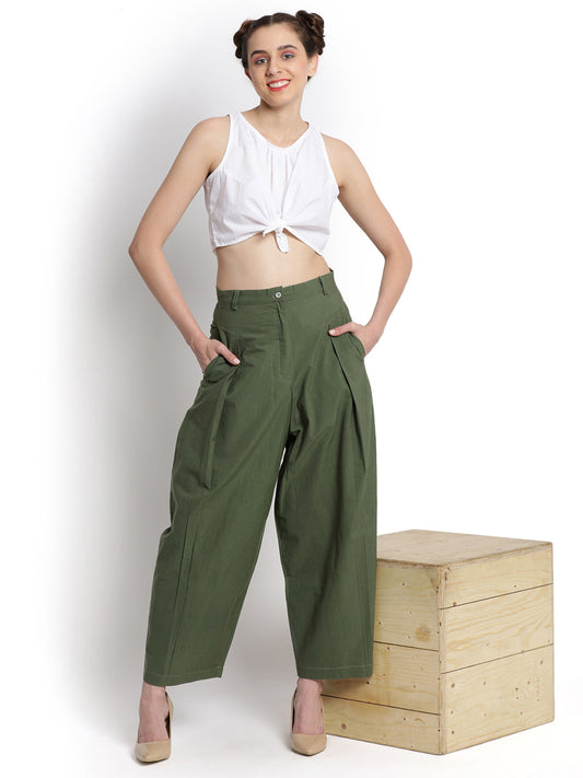 Military Green Pleated Pant