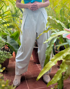 Ice Blue Pleated Khadi Jeans