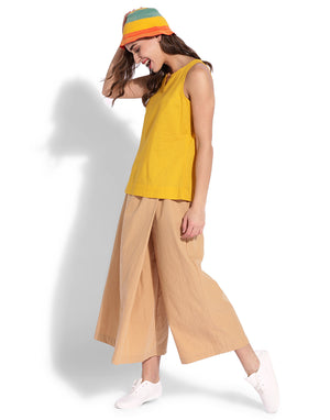 Golden Yellow Slit Neck Halter Top