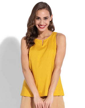 Golden Yellow Slit Neck Halter Top