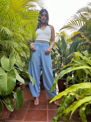 Light Blue Fitted cocoon Khadi Jeans