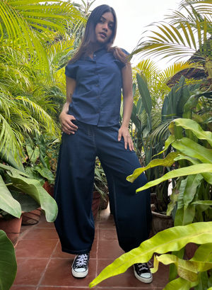 Dark Blue Fitted Cocoon Khadi Jeans