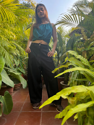 Black Pleated Khadi Jeans