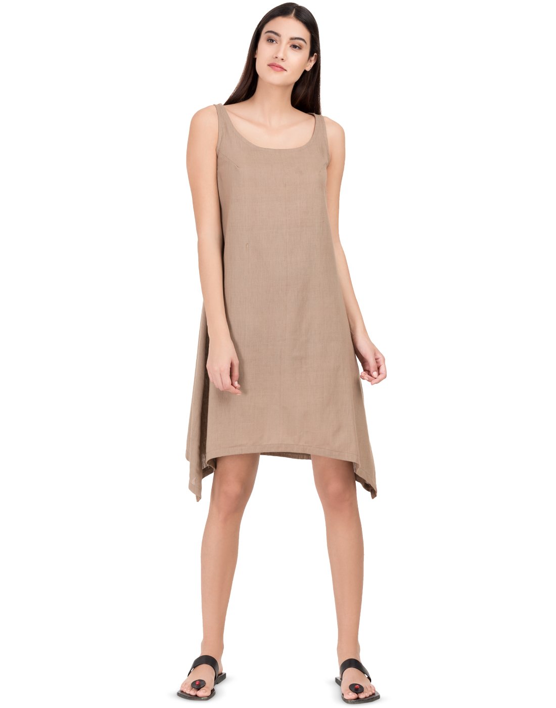 Khaki Khadi Asymmetric Dress