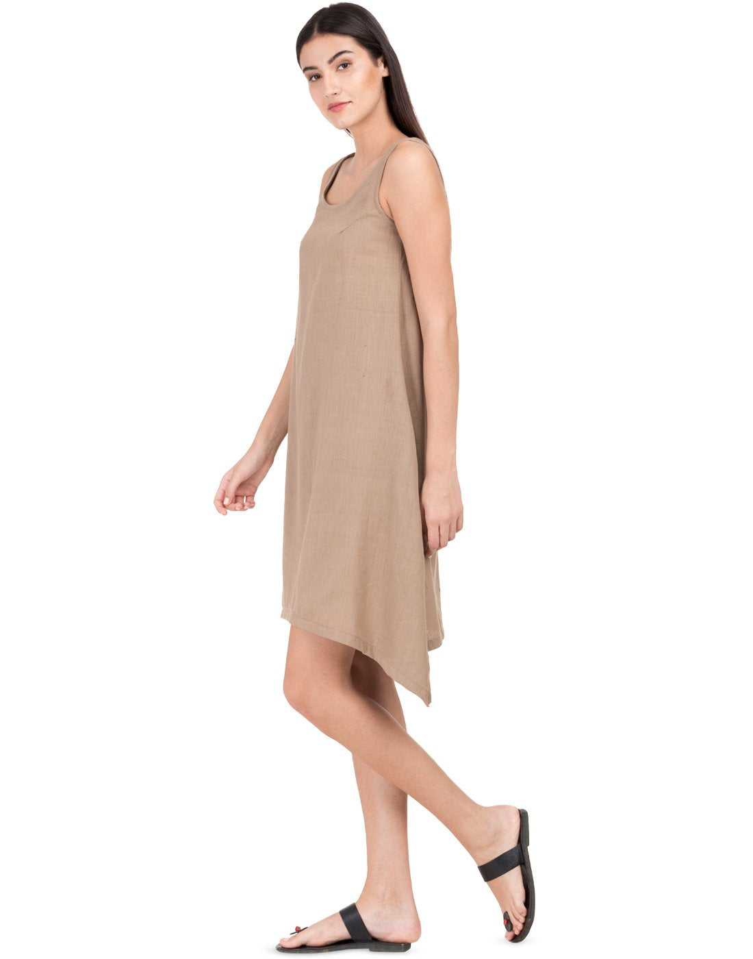 Khaki Khadi Asymmetric Dress