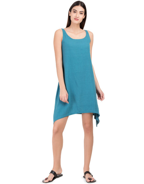 Blue Khadi Asymmetric Dress
