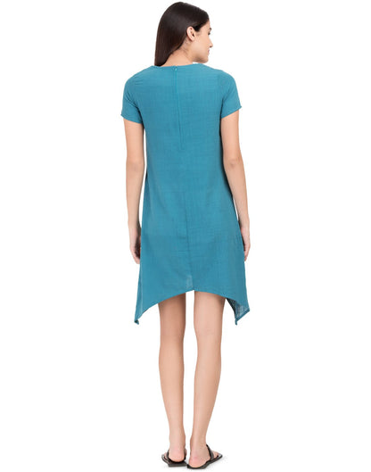 Blue Khadi Basic Asymmetric Dress