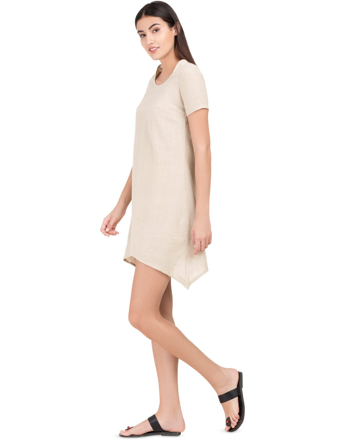 Cream Khadi Basic Asymmetric Dress