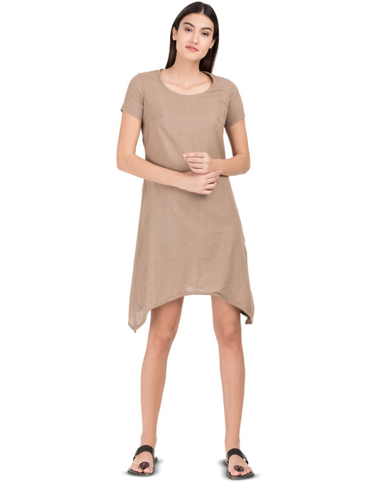 Khaki Khadi Basic Asymmetric Dress