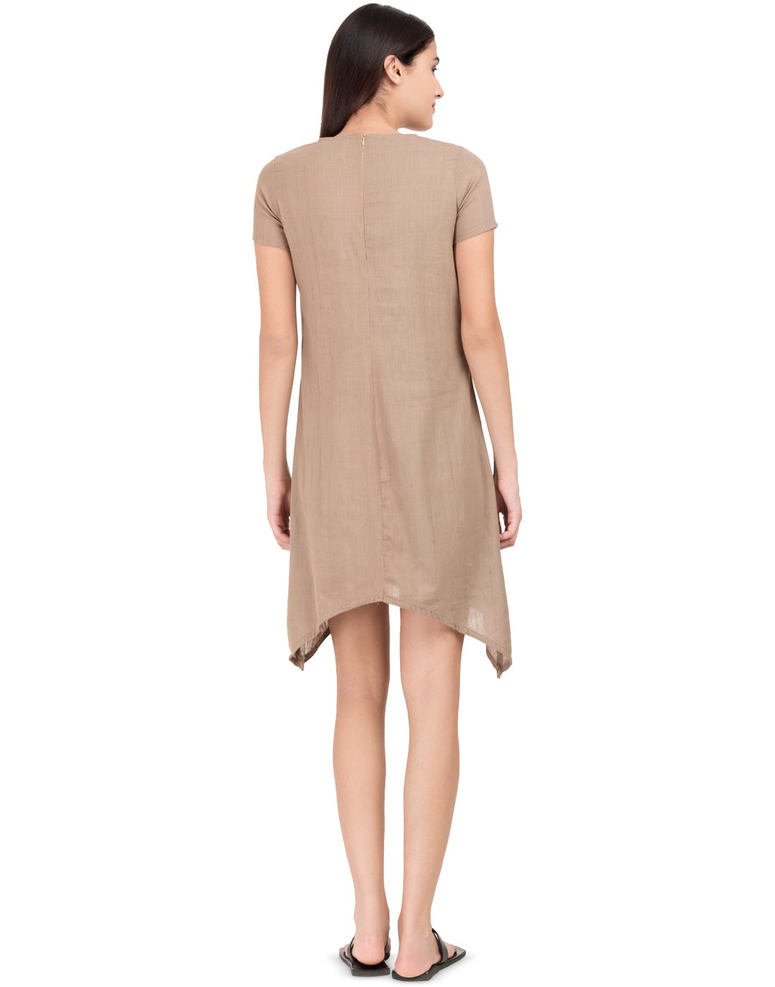 Khaki Khadi Basic Asymmetric Dress